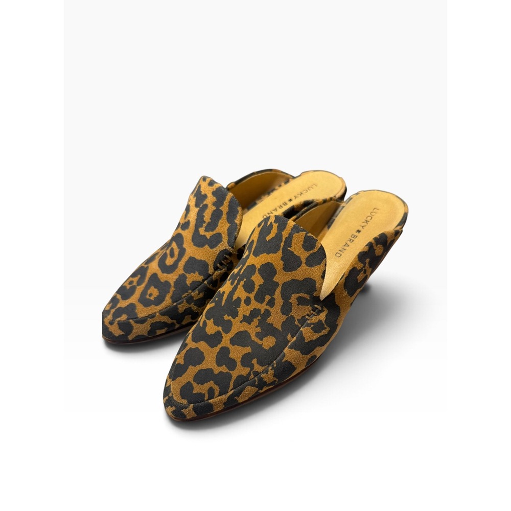 Lucky Brand Margrete Leopard Print Leather Mules Tan Brown 9/40